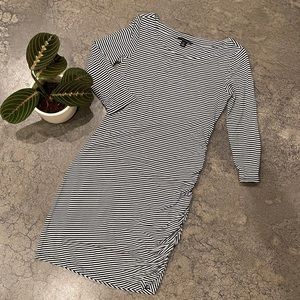 Black/white striped bodycon rouched dress